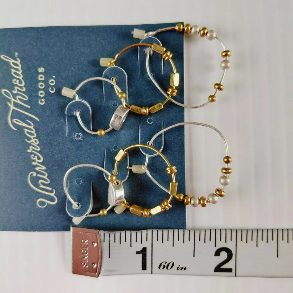 Universal Thread Silver & Gold Tone Beaded Hoop Earrings Bundle Fashion Jewelry